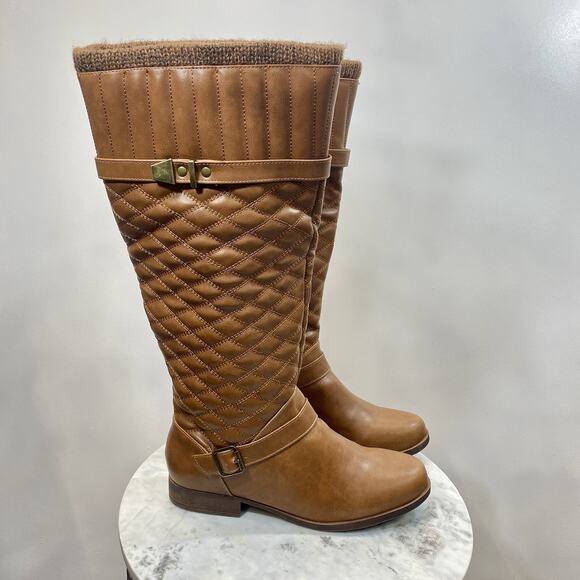 JustFab Myla Quilted Sweater Cuff Wide Calf Boots Cognac/Brown Women’s 10 NIB - Picture 1 of 9